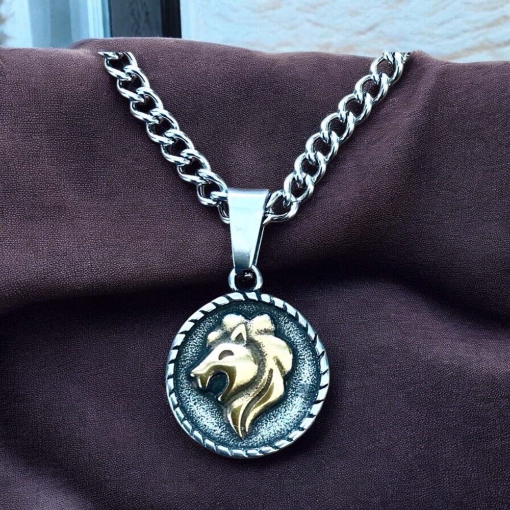 🆕 Leo Rustic Coin Pendant Necklace Stainless Steel